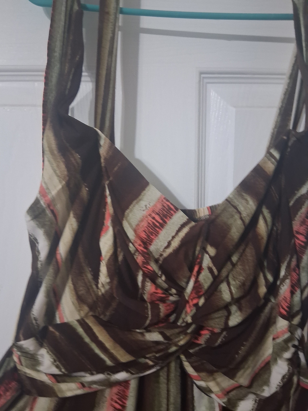 Avenue Strapless Brown and Cream Knot-Front Dress